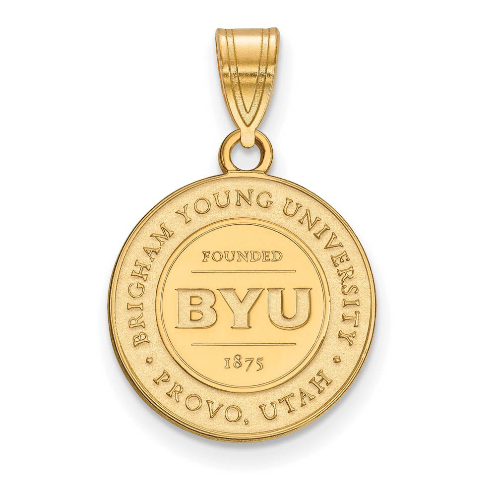 14k Gold Plated Silver Brigham Young U Medium Crest Pendant, Item P24822 by The Black Bow Jewelry Co.