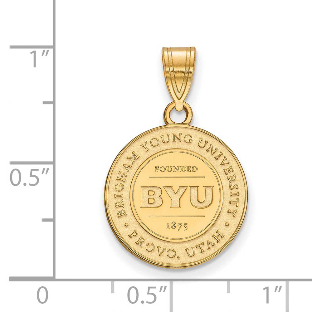 Alternate view of the 14k Gold Plated Silver Brigham Young U Medium Crest Pendant by The Black Bow Jewelry Co.