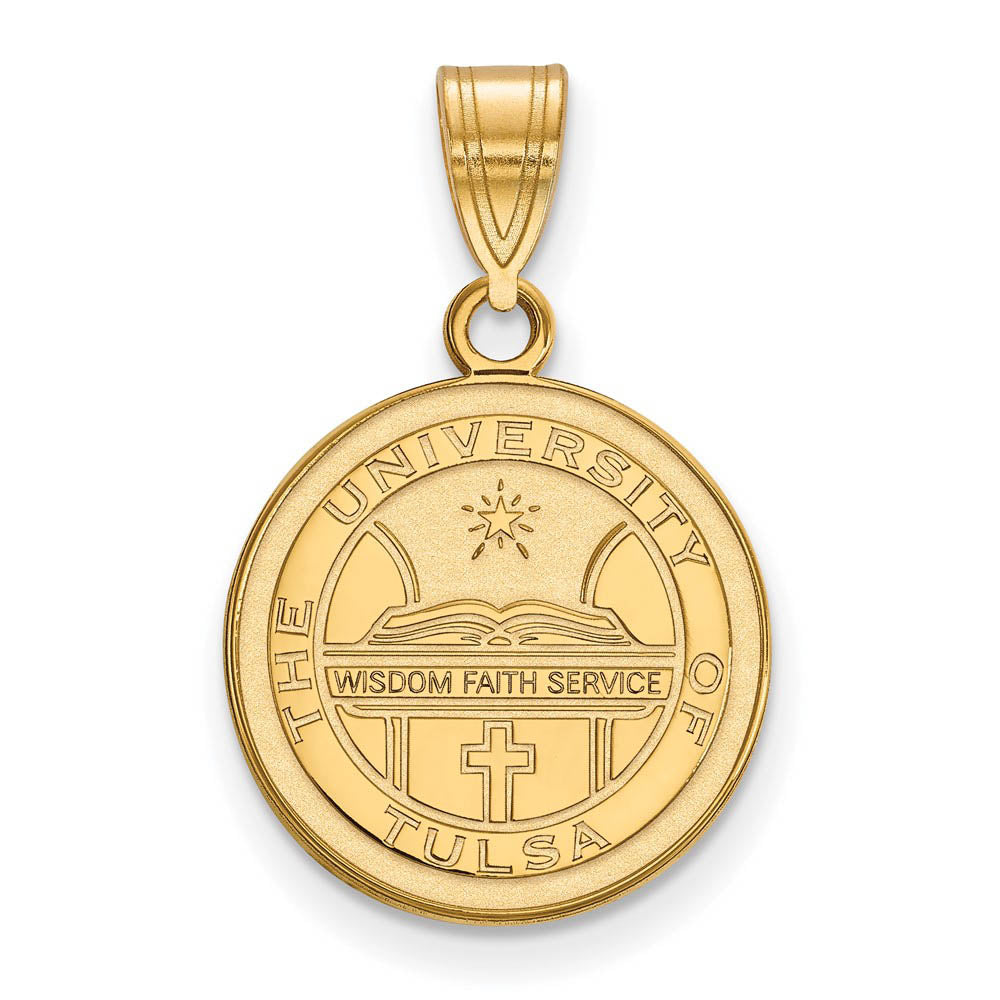 14k Gold Plated Silver The U. of Tulsa Medium Crest Disc Pendant, Item P24828 by The Black Bow Jewelry Co.