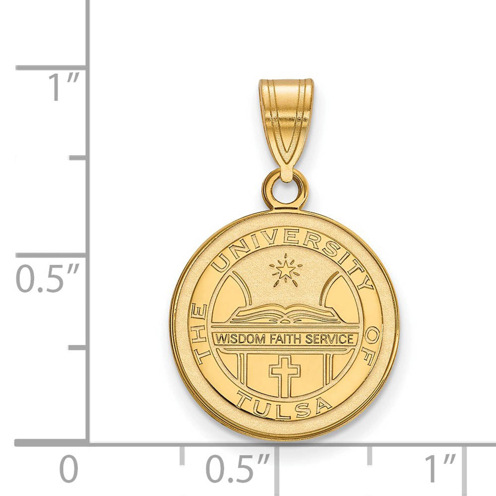 Alternate view of the 14k Gold Plated Silver The U. of Tulsa Medium Crest Disc Pendant by The Black Bow Jewelry Co.