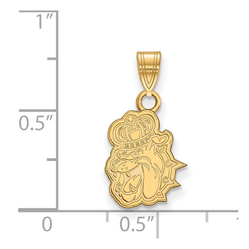 Alternate view of the 14k Gold Plated Silver James Madison U Small Mascot Pendant by The Black Bow Jewelry Co.