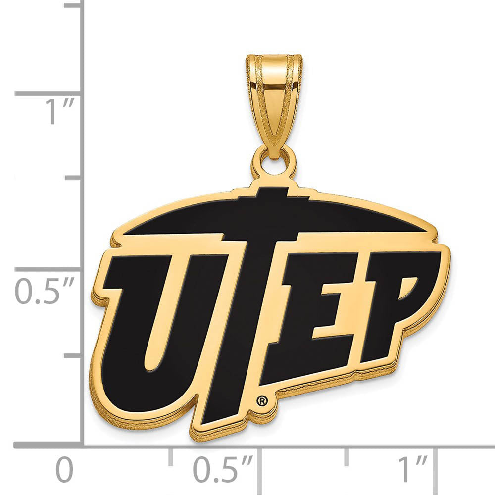Alternate view of the 14k Gold Plated Silver U. of Texas at El Paso LG Enamel Logo Pendant by The Black Bow Jewelry Co.
