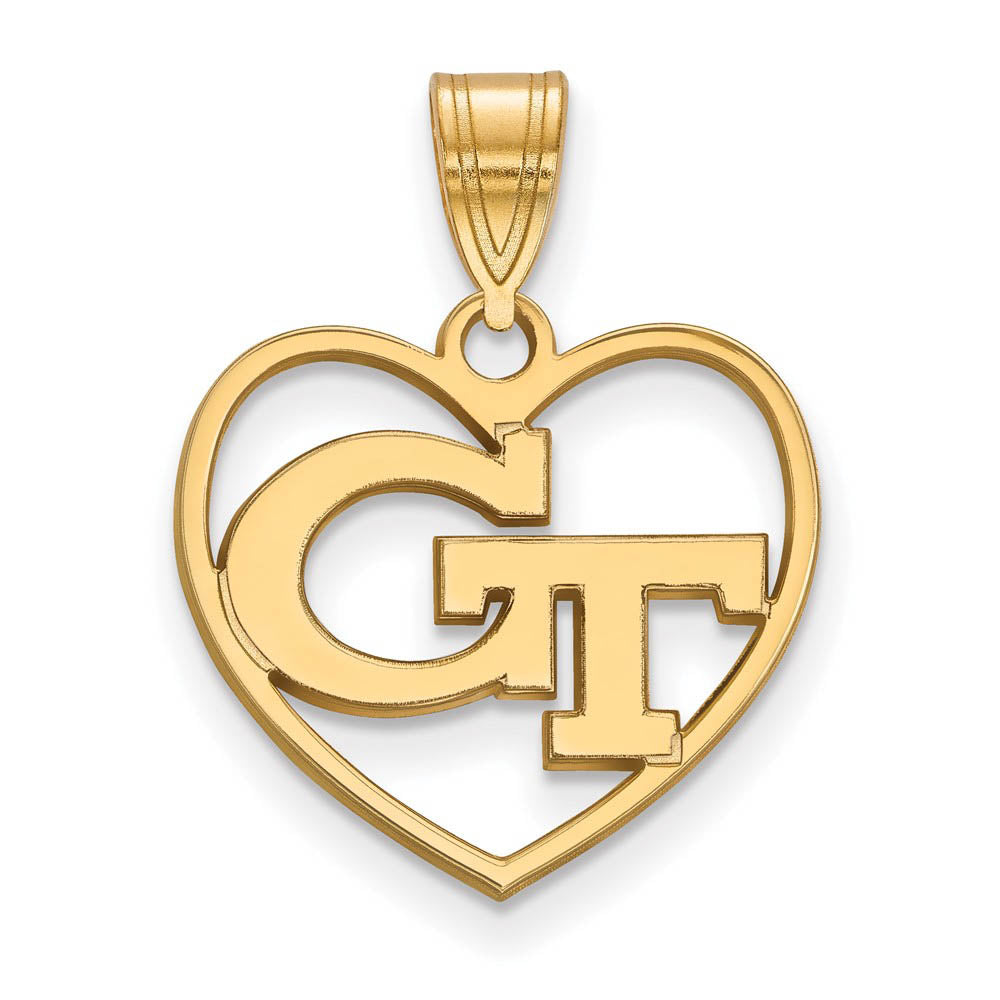 14k Gold Plated Silver Georgia Technology Heart Pendant, Item P24860 by The Black Bow Jewelry Co.