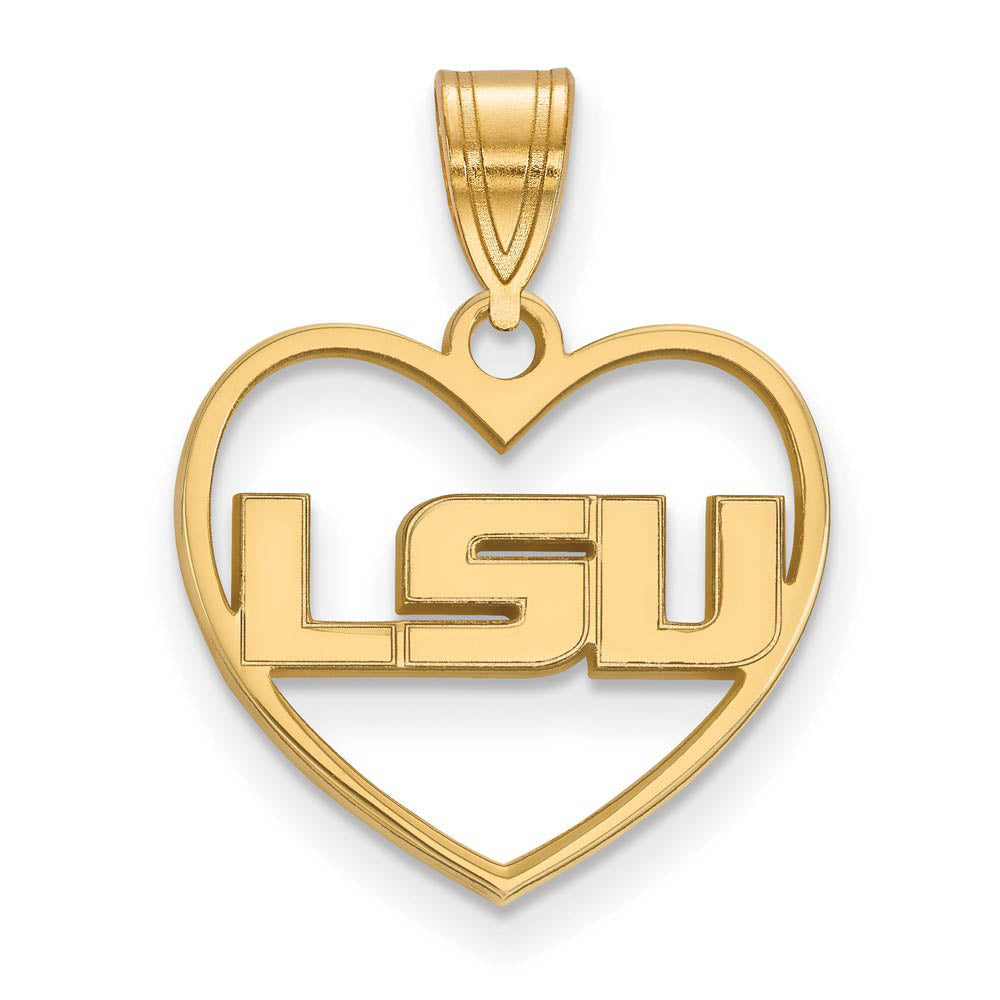 14k Gold Plated Silver Louisiana State Heart Pendant, Item P24861 by The Black Bow Jewelry Co.
