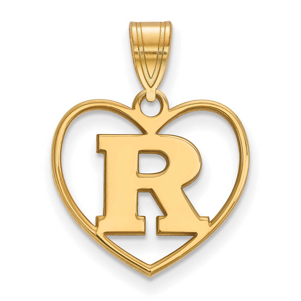 14k Gold Plated Silver Rutgers Initial R Heart Pendant, Item P24864 by The Black Bow Jewelry Co.