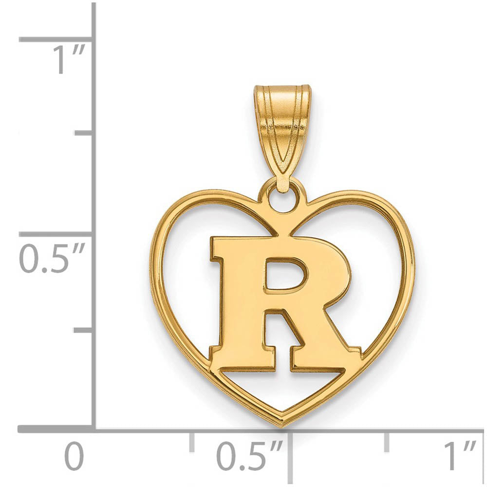 Alternate view of the 14k Gold Plated Silver Rutgers Initial R Heart Pendant by The Black Bow Jewelry Co.