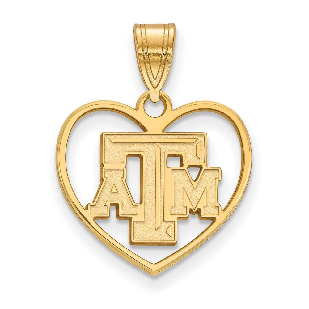 14k Gold Plated Silver Texas A&M U. Heart Pendant, Item P24865 by The Black Bow Jewelry Co.