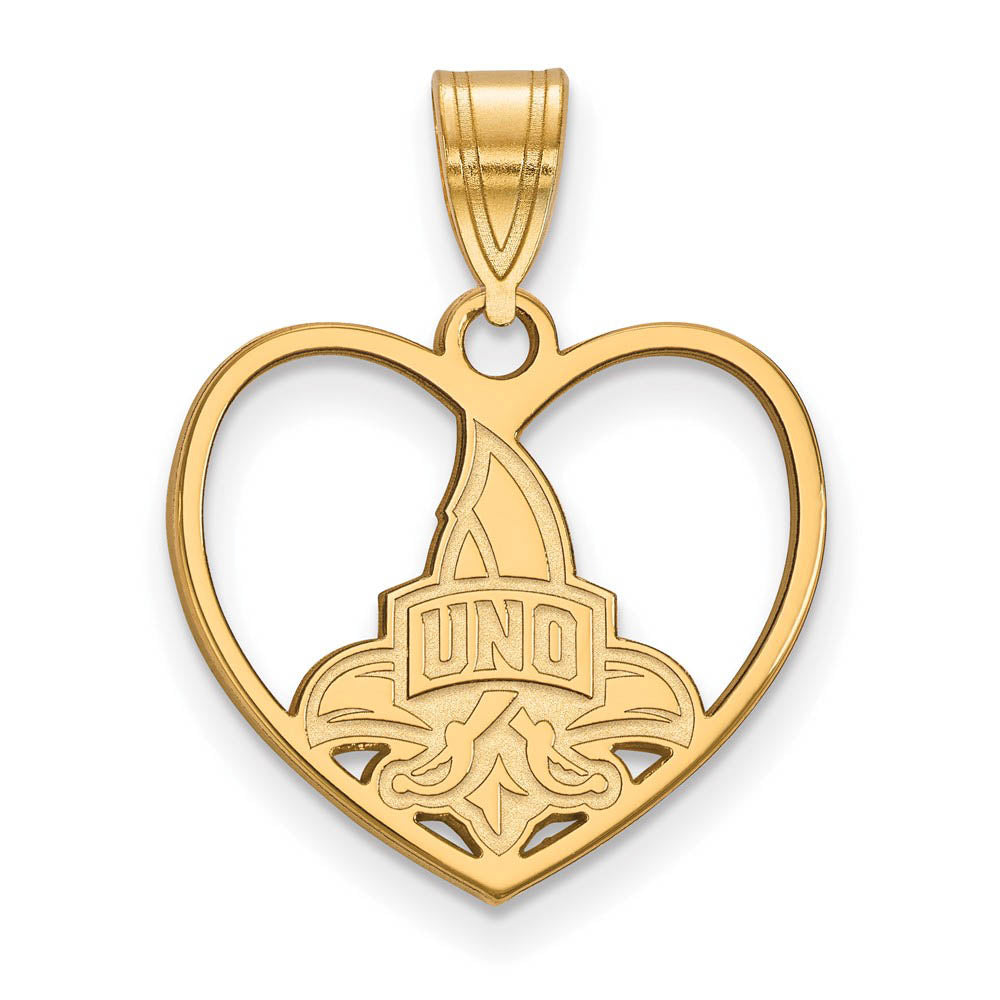 14k Gold Plated Silver U. of New Orleans Heart Pendant, Item P24880 by The Black Bow Jewelry Co.