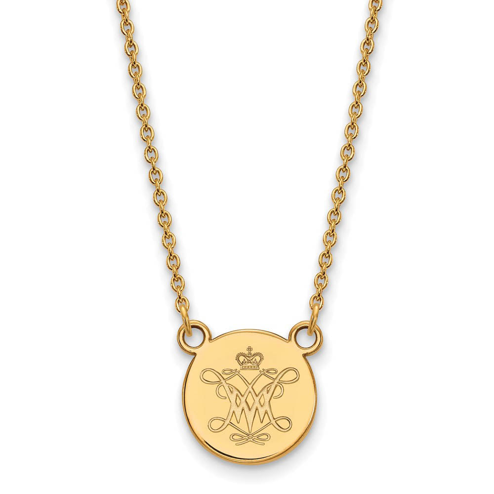 14k Gold Plated Silver William And Mary Small Disc Pendant Necklace, Item P24886 by The Black Bow Jewelry Co.