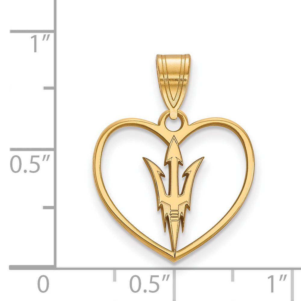 Alternate view of the 14k Gold Plated Silver Arizona State Heart Pendant by The Black Bow Jewelry Co.