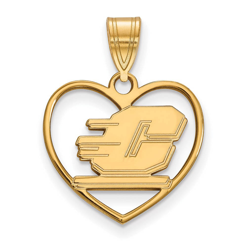 14k Gold Plated Silver Central Michigan U Heart Pendant, Item P24889 by The Black Bow Jewelry Co.