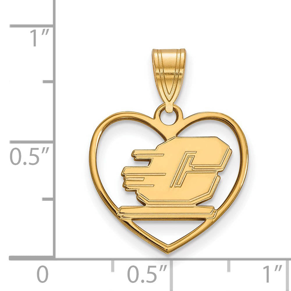 Alternate view of the 14k Gold Plated Silver Central Michigan U Heart Pendant by The Black Bow Jewelry Co.