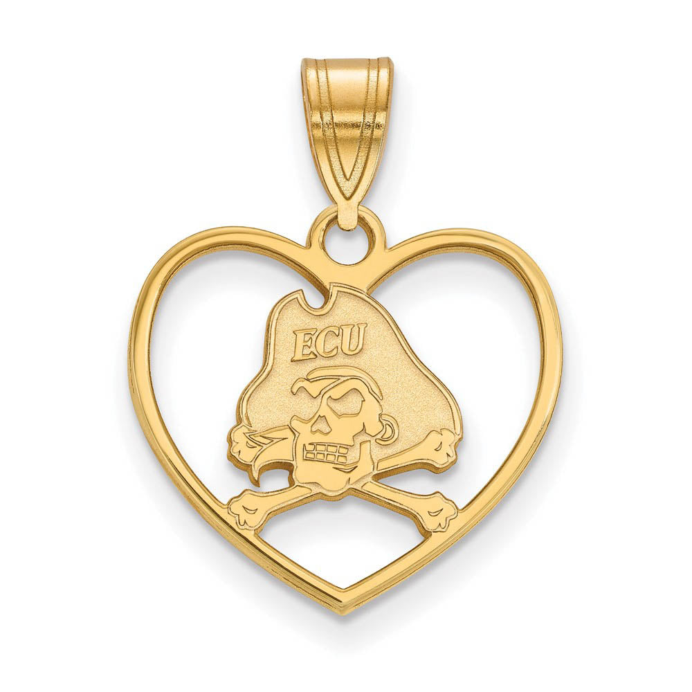 14k Gold Plated Silver East Carolina U Mascot Heart Pendant, Item P24890 by The Black Bow Jewelry Co.