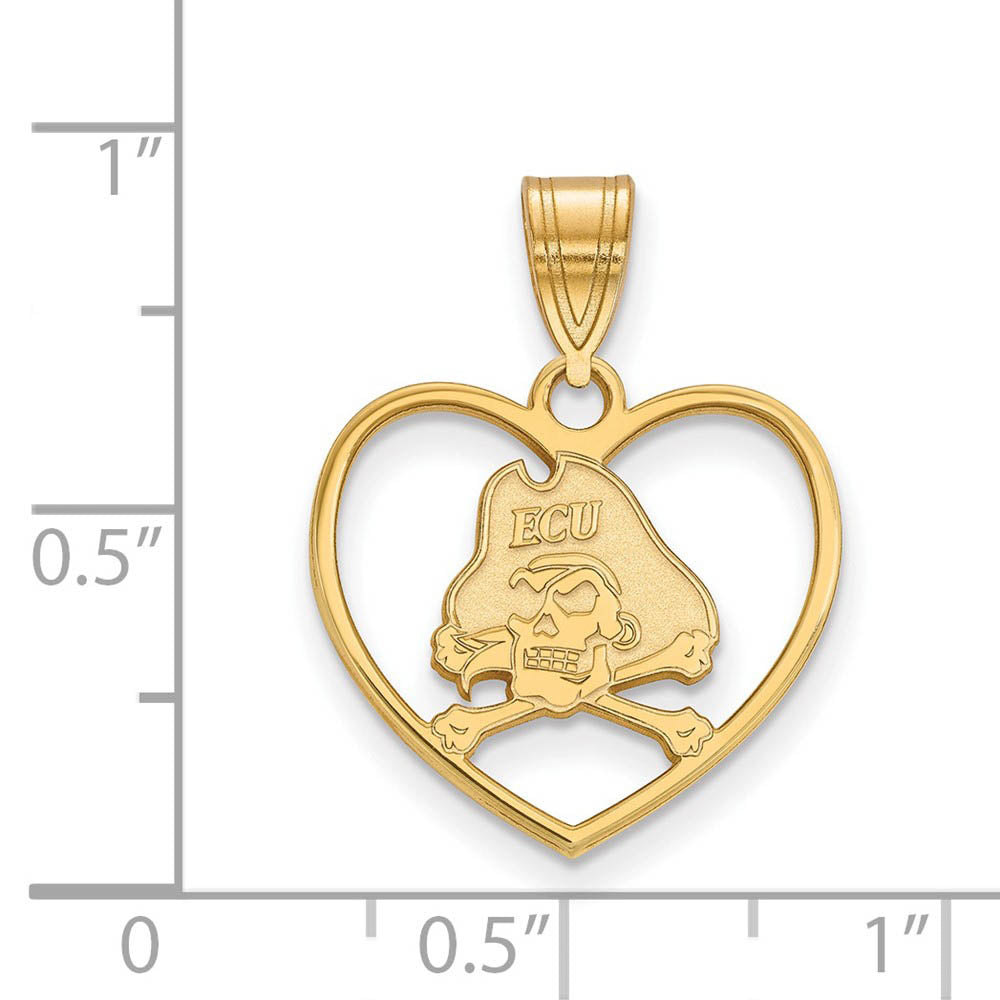Alternate view of the 14k Gold Plated Silver East Carolina U Mascot Heart Pendant by The Black Bow Jewelry Co.