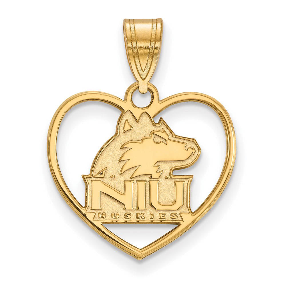 14k Gold Plated Silver Northern Illinois U. Heart Pendant, Item P24895 by The Black Bow Jewelry Co.