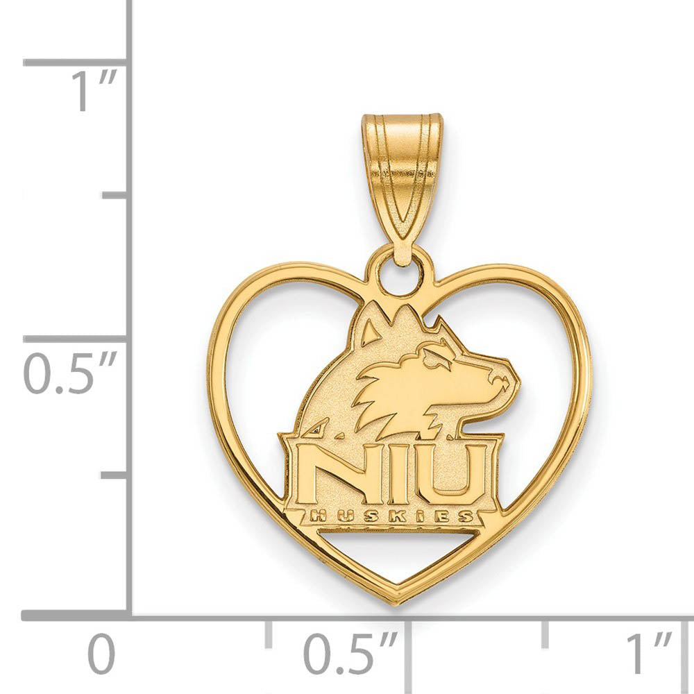 Alternate view of the 14k Gold Plated Silver Northern Illinois U. Heart Pendant by The Black Bow Jewelry Co.