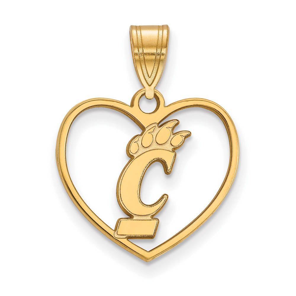 14k Gold Plated Silver U. of Cincinnati Heart Pendant, Item P24902 by The Black Bow Jewelry Co.