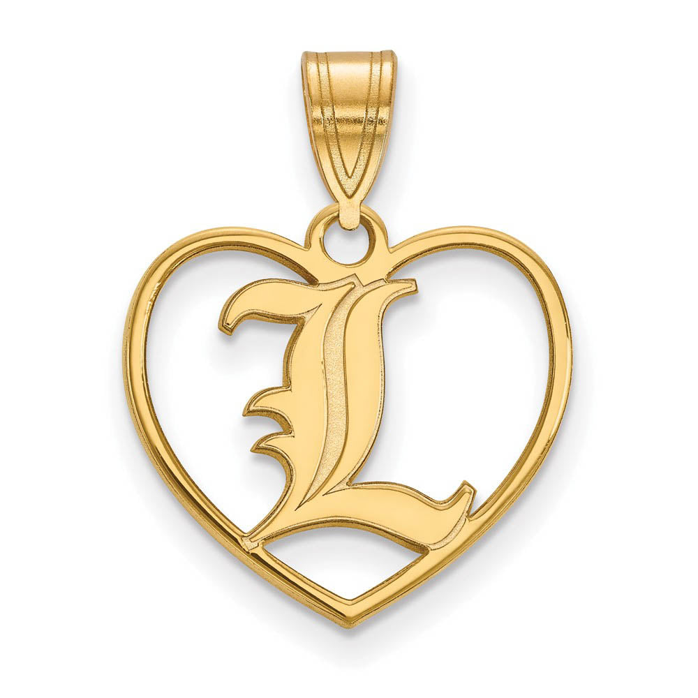 14k Gold Plated Silver U. of Louisville 'L' Heart Pendant, Item P24907 by The Black Bow Jewelry Co.