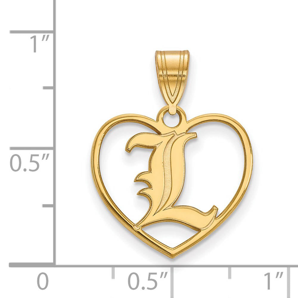 Alternate view of the 14k Gold Plated Silver U. of Louisville 'L' Heart Pendant by The Black Bow Jewelry Co.