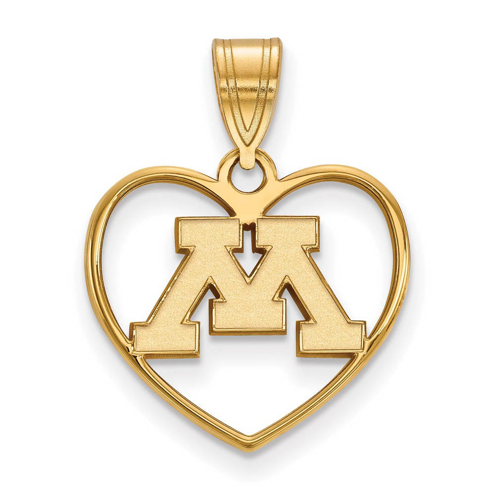 14k Gold Plated Silver U. of Minnesota Initial M Heart Pendant, Item P24908 by The Black Bow Jewelry Co.