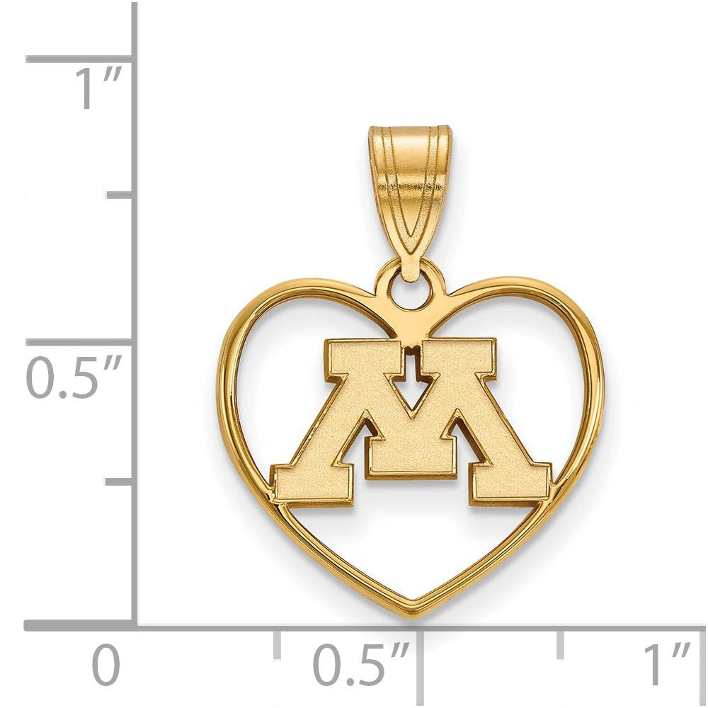 Alternate view of the 14k Gold Plated Silver U. of Minnesota Initial M Heart Pendant by The Black Bow Jewelry Co.