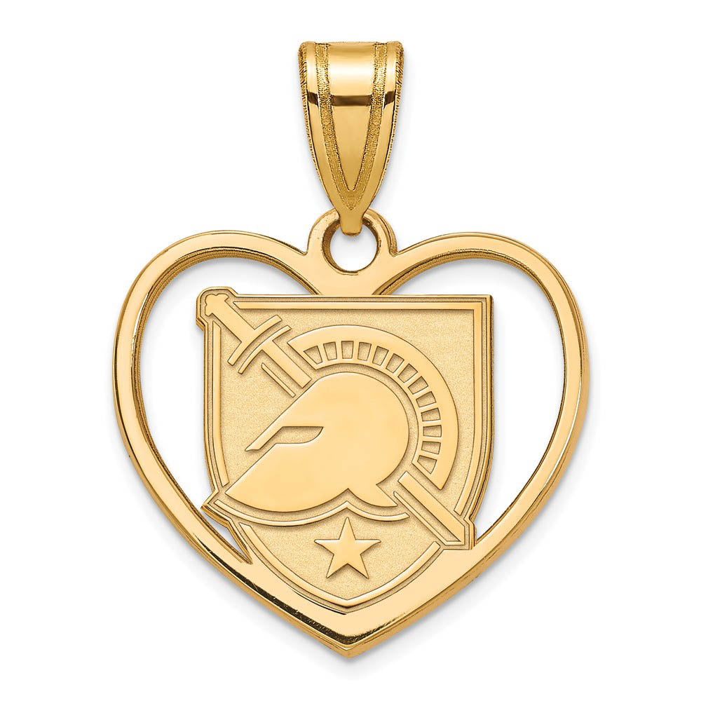 14k Gold Plated Silver Military Academy Shield Heart Pendant, Item P24910 by The Black Bow Jewelry Co.