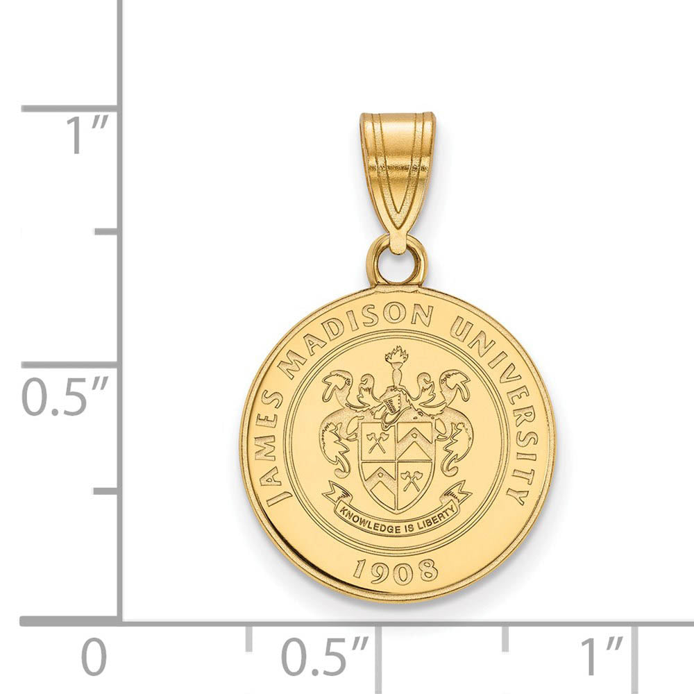 Alternate view of the 14k Gold Plated Silver James Madison U Medium Crest Pendant by The Black Bow Jewelry Co.