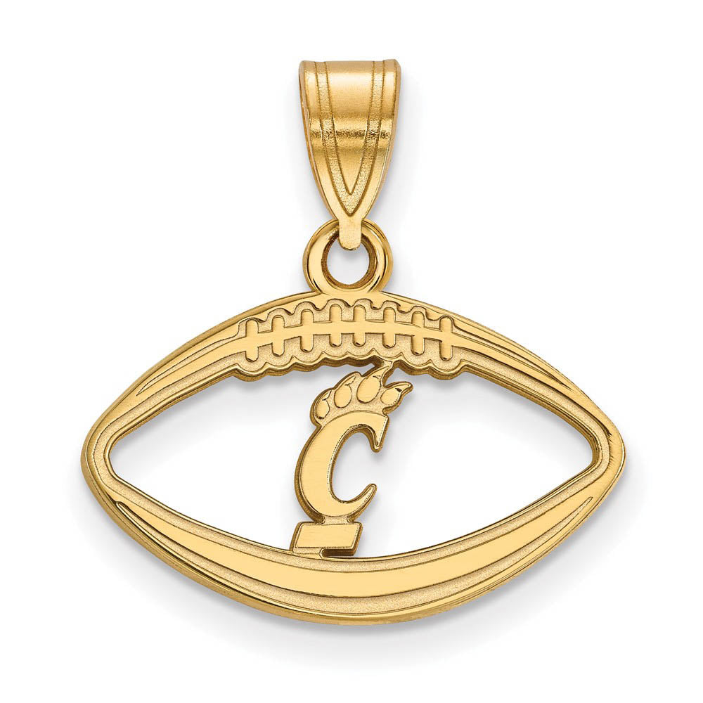 14k Gold Plated Silver U. of Cincinnati Football Pendant, Item P24919 by The Black Bow Jewelry Co.