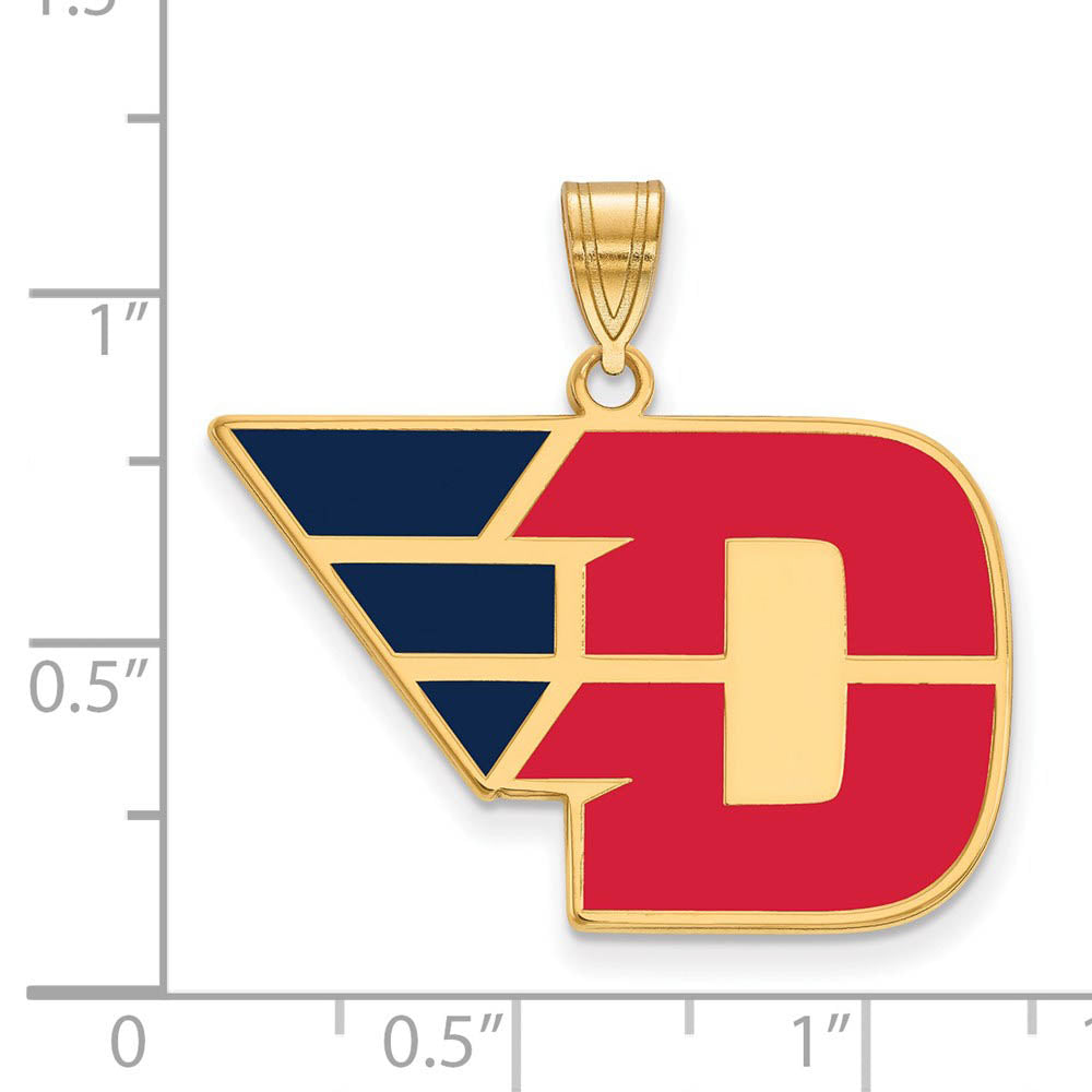Alternate view of the 14k Gold Plated Silver U. of Dayton Large Enamel Pendant by The Black Bow Jewelry Co.