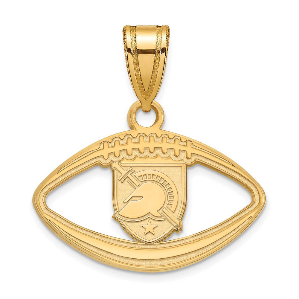 14k Gold Plated Silver Military Academy Football Pendant, Item P24923 by The Black Bow Jewelry Co.