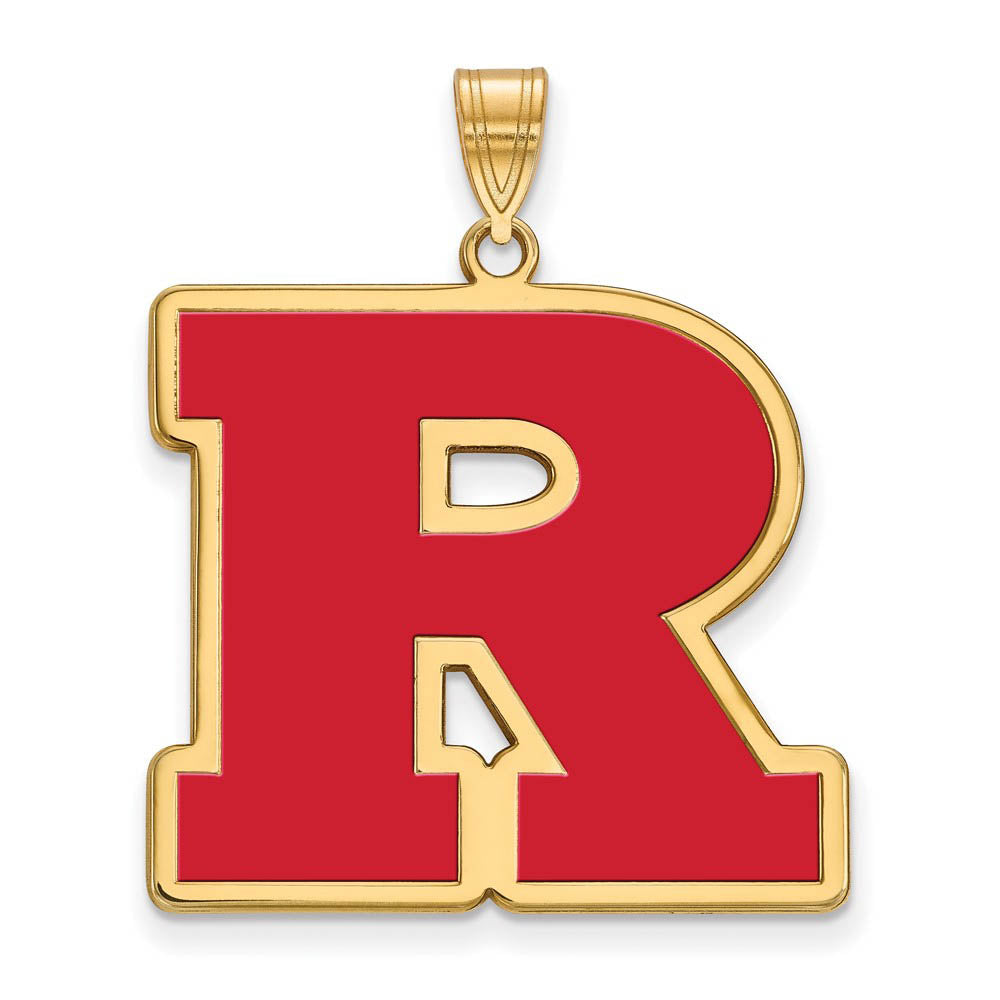 14k Gold Plated Silver Rutgers XL Enamel 'R' Pendant, Item P24932 by The Black Bow Jewelry Co.