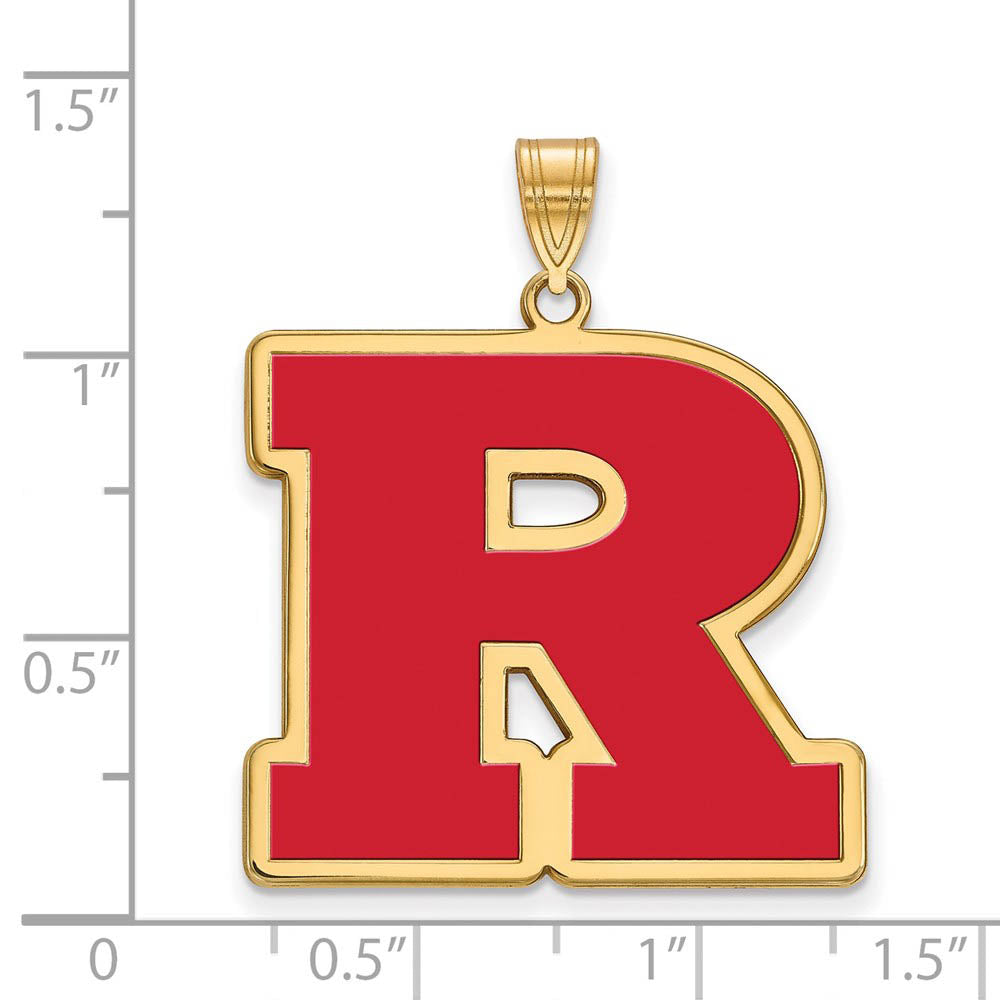 Alternate view of the 14k Gold Plated Silver Rutgers XL Enamel 'R' Pendant by The Black Bow Jewelry Co.