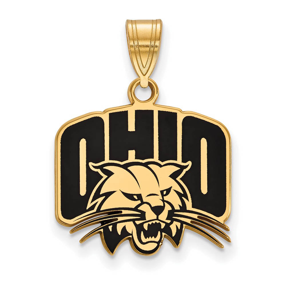 14k Gold Plated Silver Ohio U. Medium Enamel Pendant, Item P24945 by The Black Bow Jewelry Co.