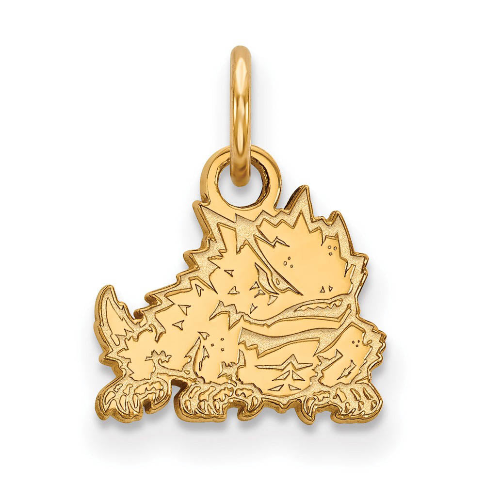 14k Gold Plated Silver Texas Christian U. XS (Tiny) Charm or Pendant, Item P24948 by The Black Bow Jewelry Co.