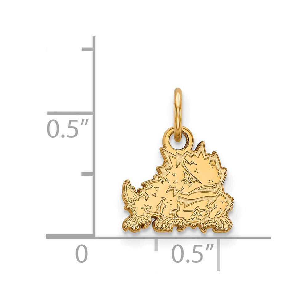 Alternate view of the 14k Gold Plated Silver Texas Christian U. XS (Tiny) Charm or Pendant by The Black Bow Jewelry Co.