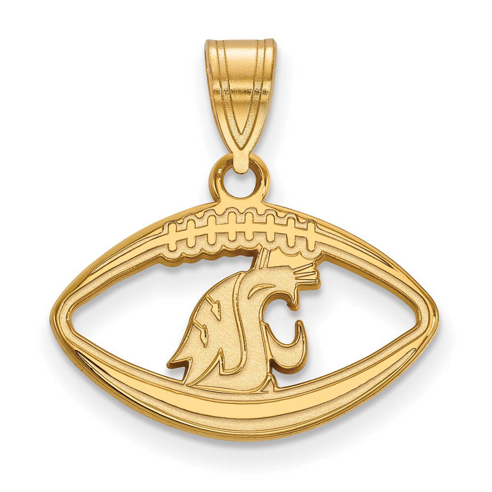 14k Gold Plated Silver Washington State Football Pendant, Item P24955 by The Black Bow Jewelry Co.