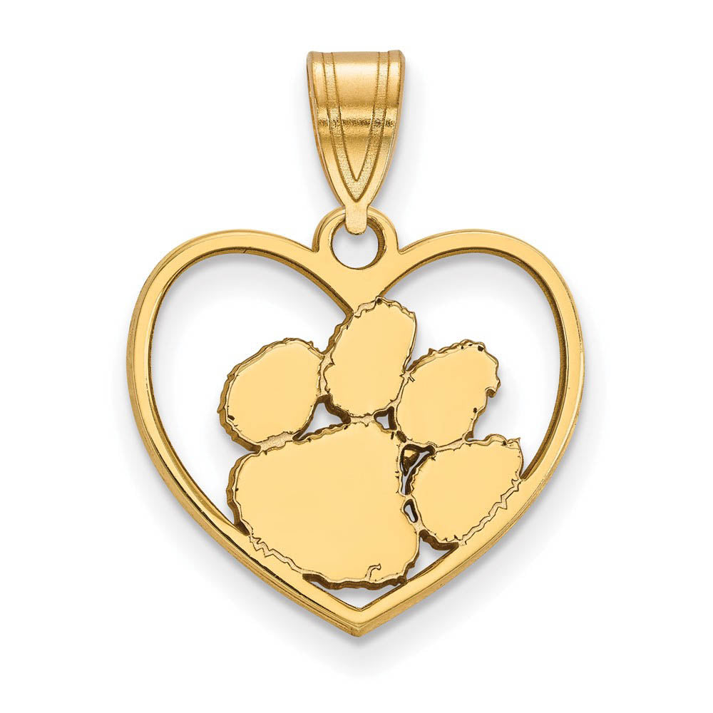 14k Gold Plated Silver Clemson U Heart Pendant, Item P24960 by The Black Bow Jewelry Co.