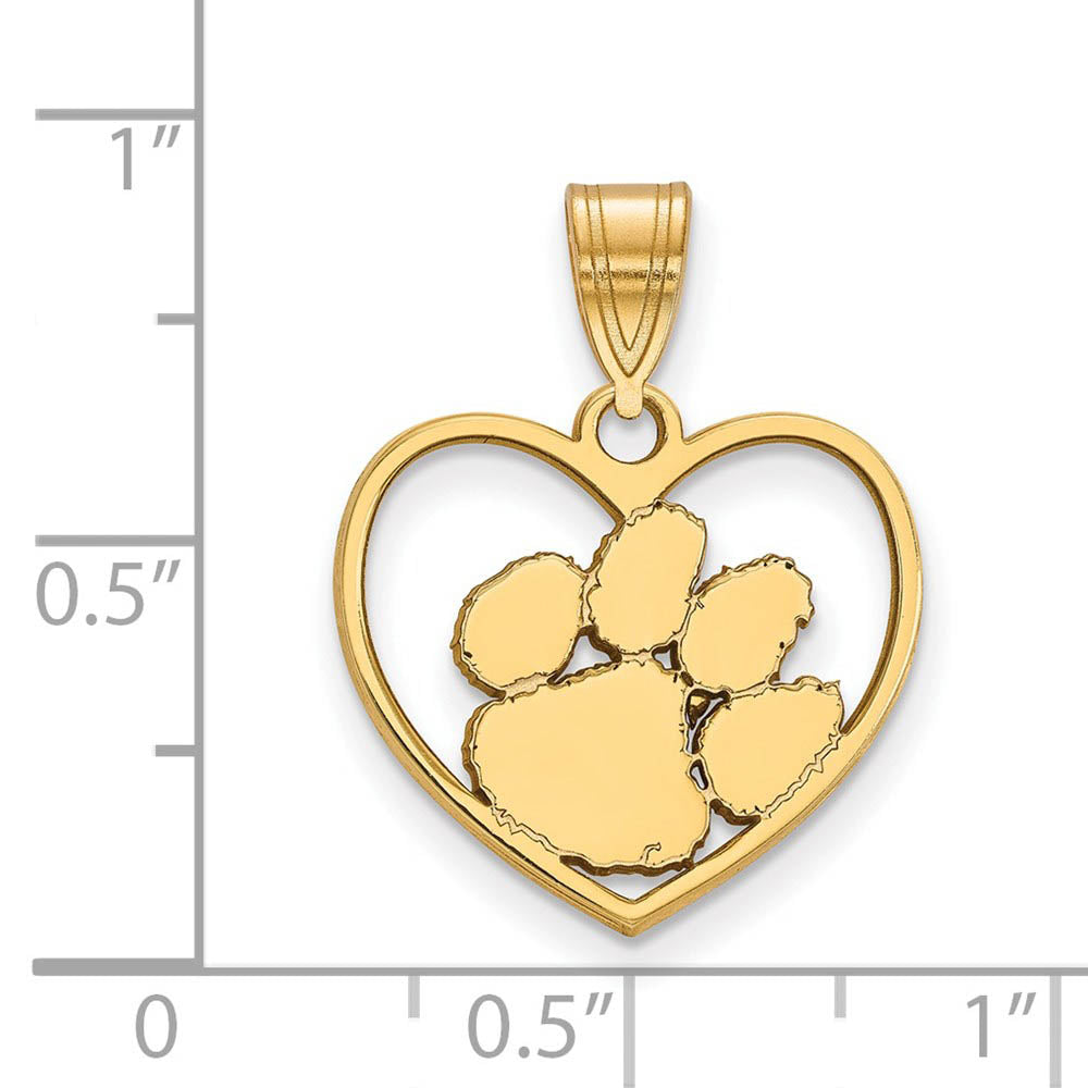 Alternate view of the 14k Gold Plated Silver Clemson U Heart Pendant by The Black Bow Jewelry Co.