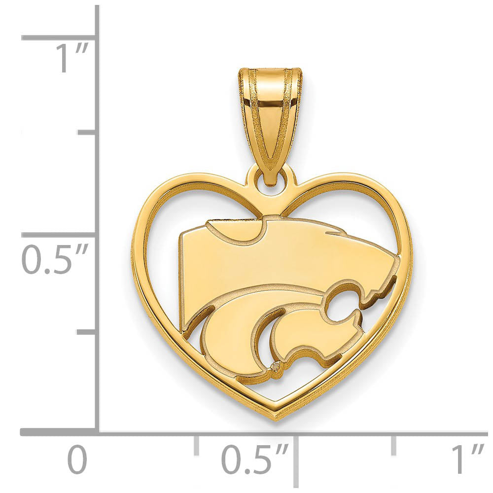 Alternate view of the 14k Gold Plated Silver Kansas State Heart Pendant by The Black Bow Jewelry Co.