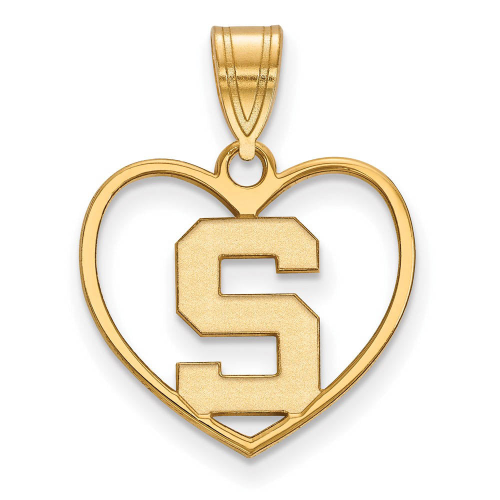 14k Gold Plated Silver Michigan State Initial S Heart Pendant, Item P24966 by The Black Bow Jewelry Co.