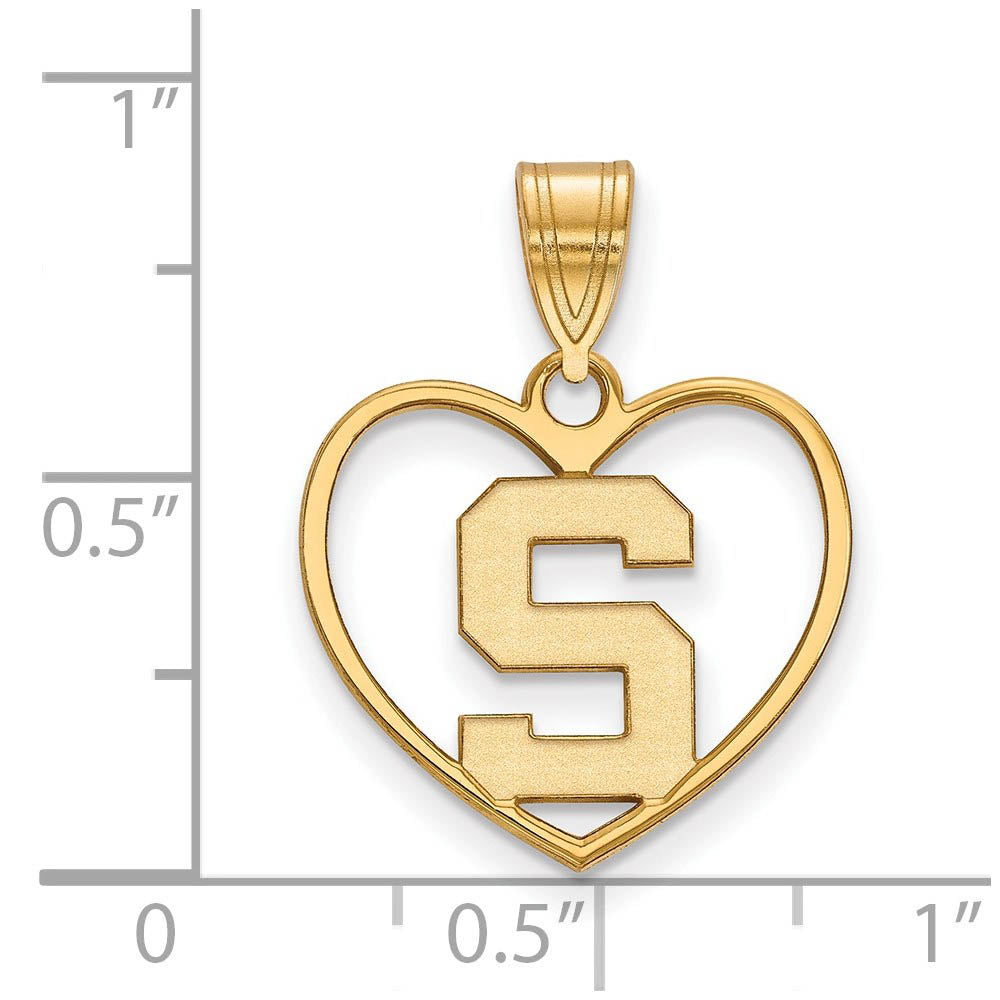 Alternate view of the 14k Gold Plated Silver Michigan State Initial S Heart Pendant by The Black Bow Jewelry Co.