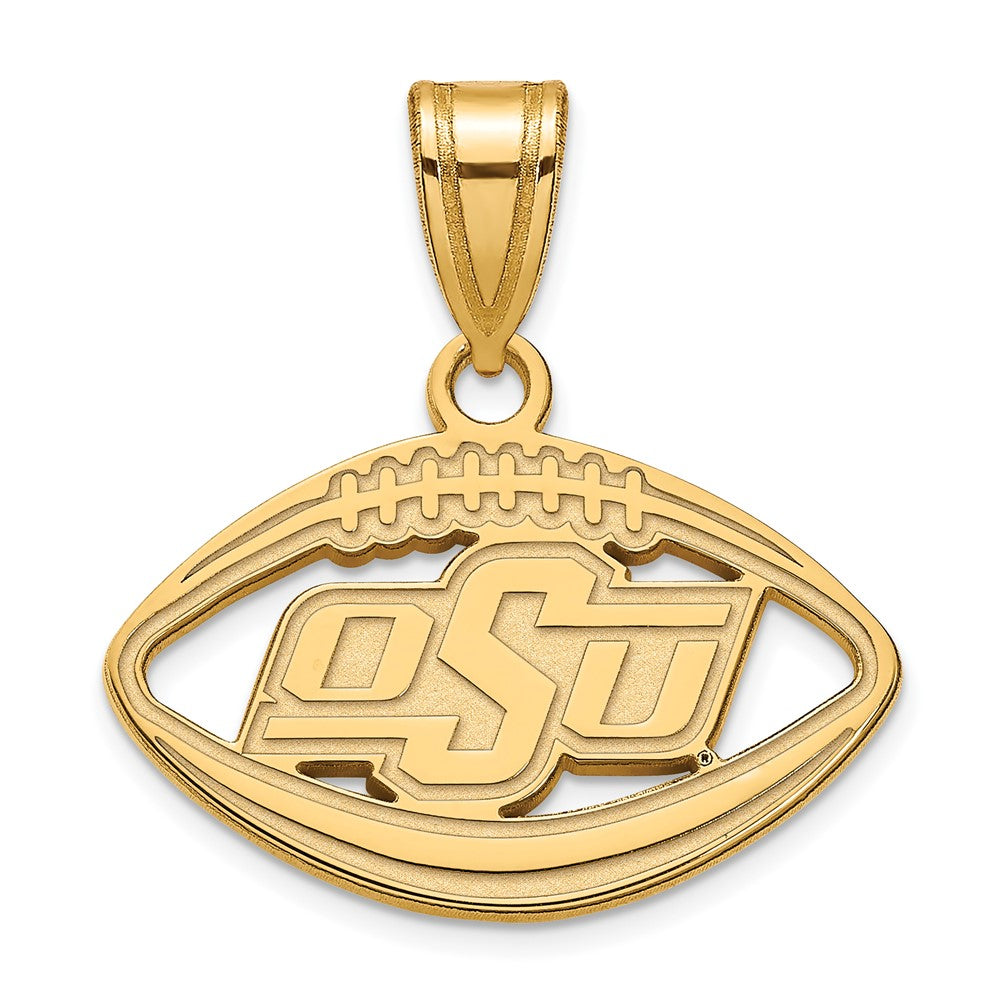 14k Gold Plated Silver Oklahoma State Football Pendant, Item P24971 by The Black Bow Jewelry Co.