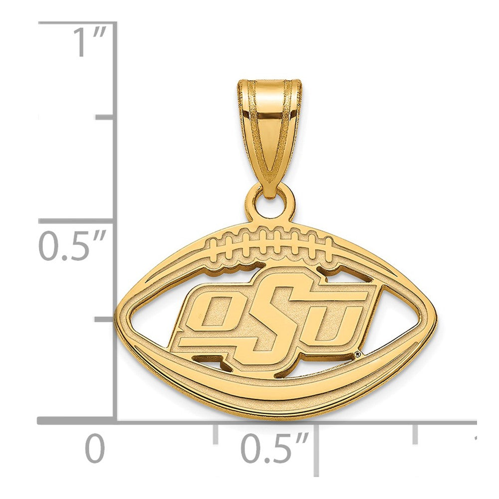 Alternate view of the 14k Gold Plated Silver Oklahoma State Football Pendant by The Black Bow Jewelry Co.