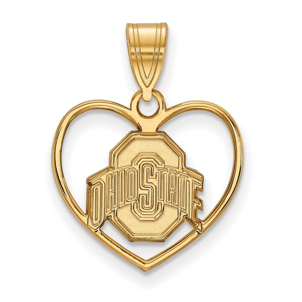 14k Gold Plated Silver Ohio State Heart Pendant, Item P24972 by The Black Bow Jewelry Co.