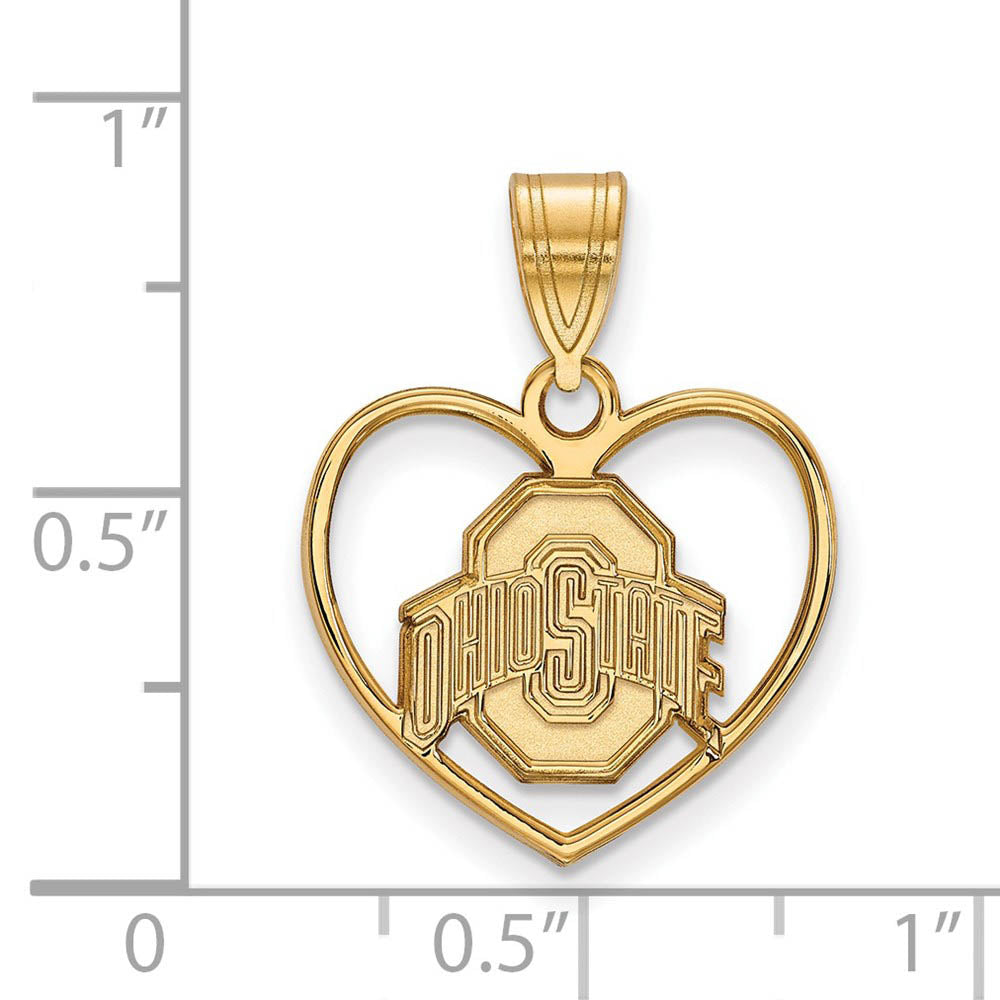 Alternate view of the 14k Gold Plated Silver Ohio State Heart Pendant by The Black Bow Jewelry Co.