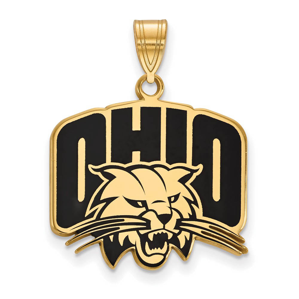 14k Gold Plated Silver Ohio U. Large Enamel Logo Pendant, Item P24973 by The Black Bow Jewelry Co.