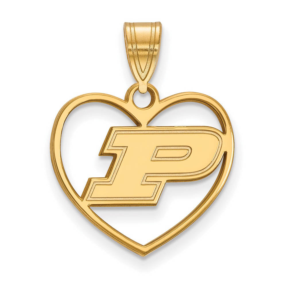 14k Gold Plated Silver Purdue Initial P Heart Pendant, Item P24974 by The Black Bow Jewelry Co.