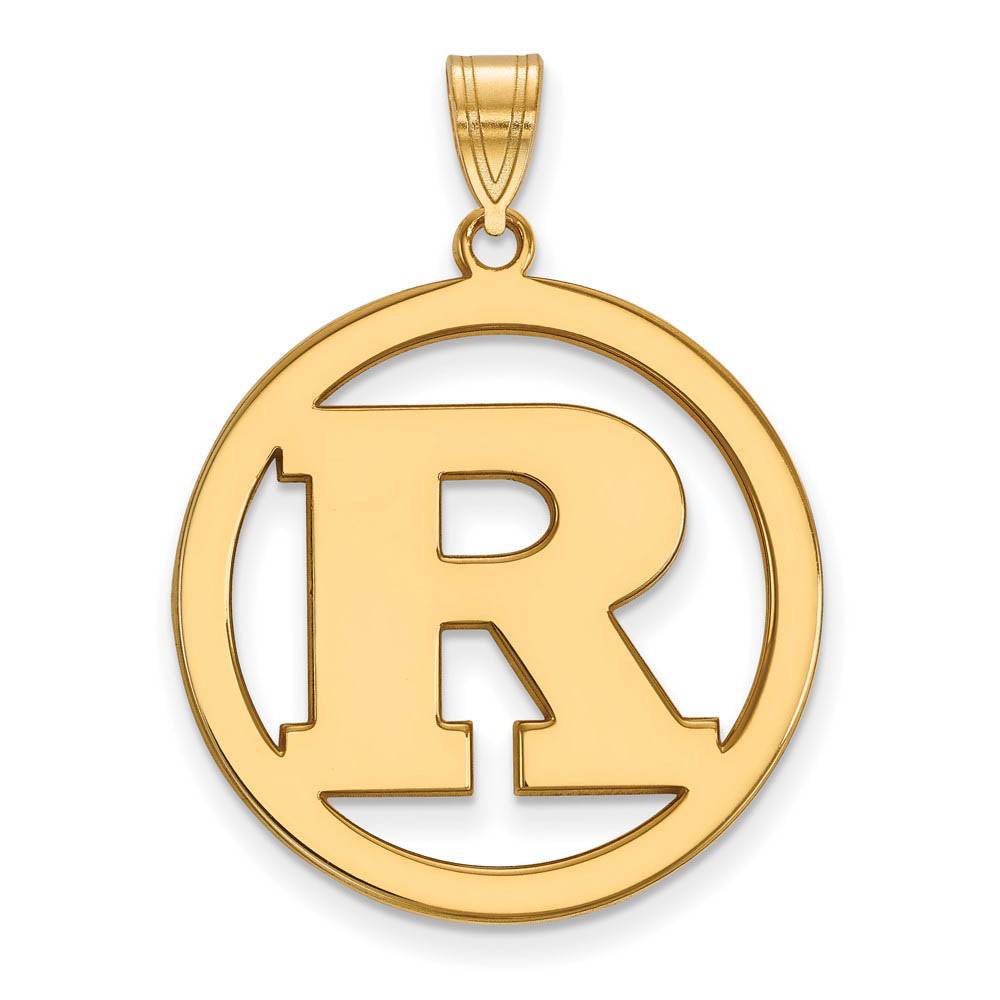 14k Gold Plated Silver Rutgers XL Initial R Circle Pendant, Item P24975 by The Black Bow Jewelry Co.