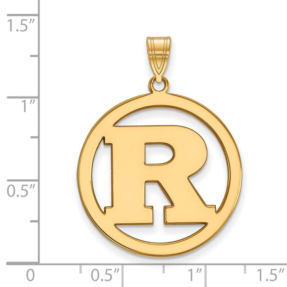 Alternate view of the 14k Gold Plated Silver Rutgers XL Initial R Circle Pendant by The Black Bow Jewelry Co.