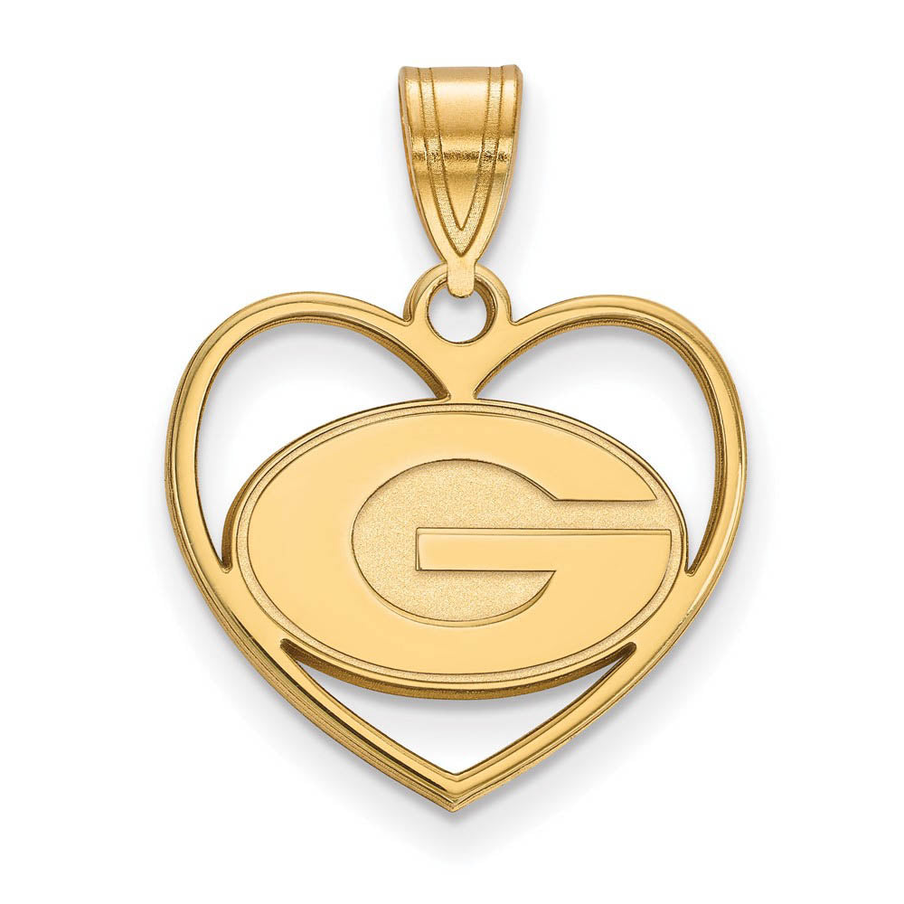 14k Gold Plated Silver U. of Georgia 'G' Heart Pendant, Item P24984 by The Black Bow Jewelry Co.